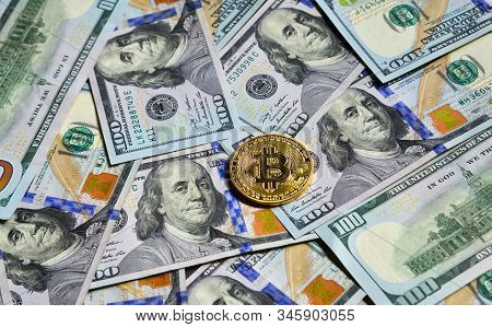 Golden Bitcoin On Usd 100 Billnotes