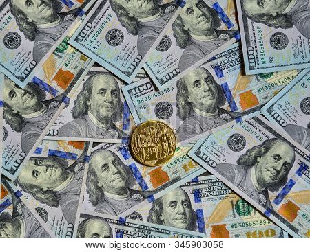 Golden Bitcoin On Usd 100 Billnotes