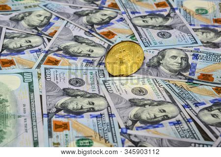 Golden Bitcoin On Usd 100 Billnotes