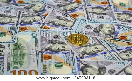Golden Bitcoin On Usd 100 Billnotes