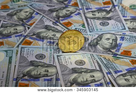 Golden Bitcoin On Usd 100 Billnotes
