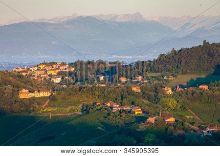 View of the village of Serralunga d`Alba and the wonderful Langa, italy