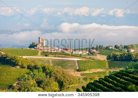 View of the village of Serralunga d`Alba and the wonderful Langa, italy
