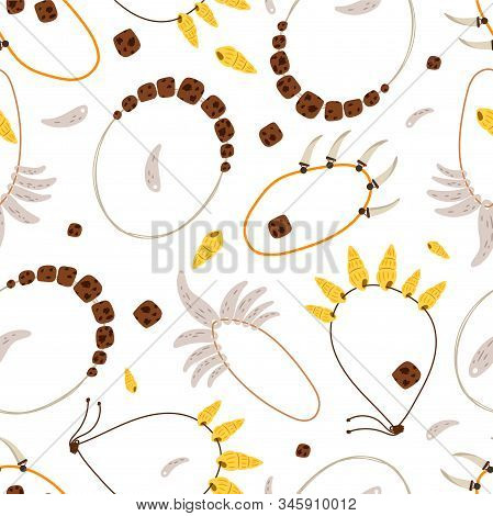 Ancient Necklaces Of Canines And Amulets Seamless Pattern