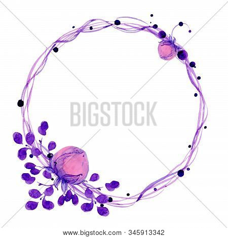 Frame Of Watercolor Leaves And Flowers On A White Background