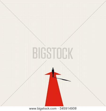 Business Strategy, Moving Forward Vector Concept With Businessman And Straight Arrow. Symbol Of Succ