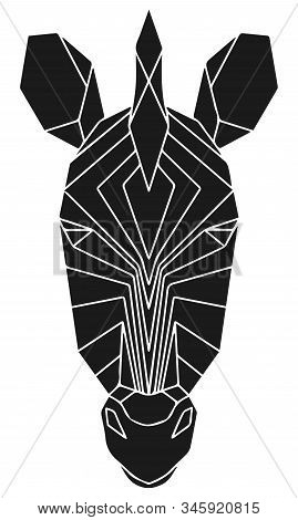 The Black Geometric Head Of Zebra. Polygonal Abstract Animal Of Africa. Vector Illustration.
