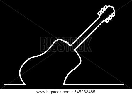 A Acoustic Guitar In A Continuous White Line Over A Black Background