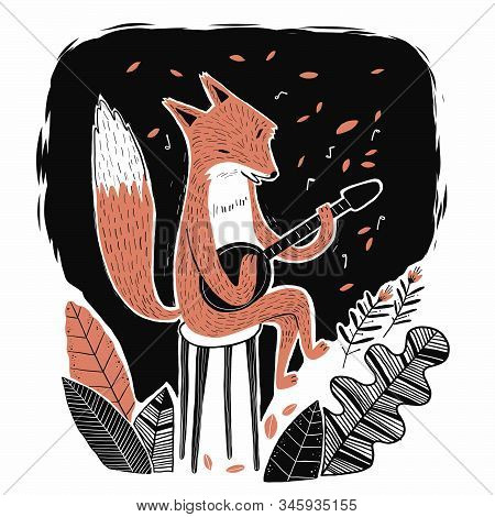 The Annimal Is Playing The Music. Collection Of Hand Drawn. Vector Illustration In Sketch Doodle Sty