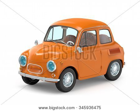 Small And Cute Cartoon Bunchy Retro Car Isolated On White Background. 3d Illustration