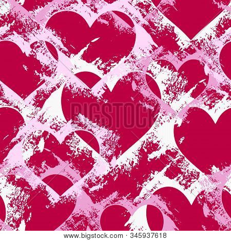 Hand Paint Acrylic Doodle Seamless Pattern With Hearts