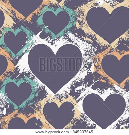 Hand Paint Acrylic Doodle Seamless Pattern With Hearts
