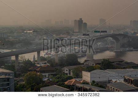 Bangkok, Thailand - Jan 18, 2020 : Aerial View Of Rama Iii Bridge  And The Nearby The Krungthep Brid