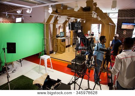 Behind The Scenes On A Green Screen Video Tv Recording Set In A Virgin Mobile Store