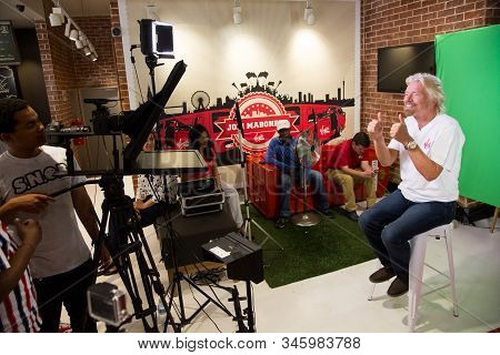 Behind The Scenes Interview With Ricard Branson On A Green Screen Video Tv Recording Set In A Virgin