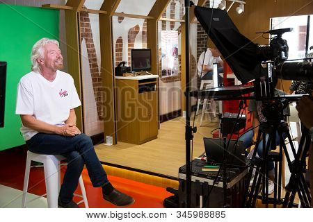 Behind The Scenes Interview With Ricard Branson On A Green Screen Video Tv Recording Set In A Virgin