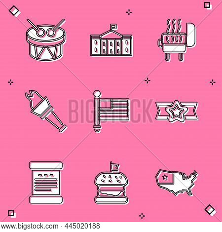 Set Drum And Drum Sticks, United States Capitol Congress, Barbecue Grill, Torch Flame, American Flag