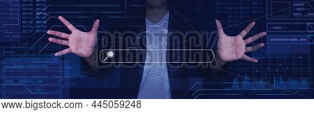 Data Search Technology Search Engine Optimization. Man's Hands Are Using A Computer Keyboard To Webs