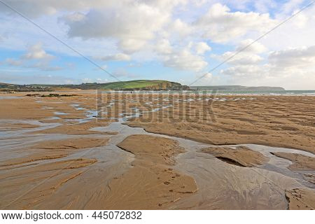Bigbury Beach In Devon, England, At Low Tide