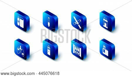 Set Cigarette, Vape Mod Device, Disease Lungs And Electronic Cigarette Icon. Vector