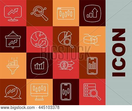 Set Line Server, Mobile With Graph, Pie Chart Infographic, Browser Stocks Market, Financial Growth, 