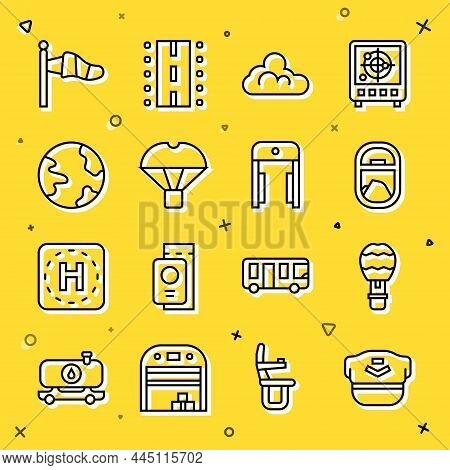 Set Line Pilot Hat, Hot Air Balloon, Airplane Window, Cloud Weather, Box Flying Parachute, Worldwide