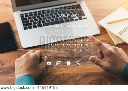 Businessman Using Laptop Computer Plan Work And Update Tasks With Milestone Progress Planning And Vi