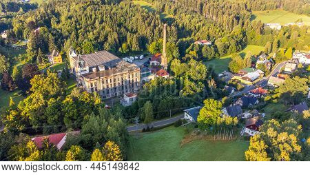 Old Industrial Zone Of Tanvald. Jizera Mountains, Northern Bohemia, Czech Republic. Aerial View From