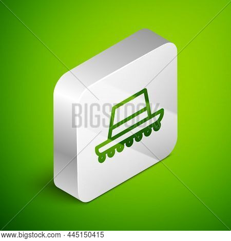 Isometric Line Traditional Spanish Hat Icon Isolated On Green Background. Silver Square Button. Vect