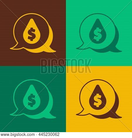 Pop Art Oil Drop With Dollar Symbol Icon Isolated On Color Background. Oil Price. Oil And Petroleum 