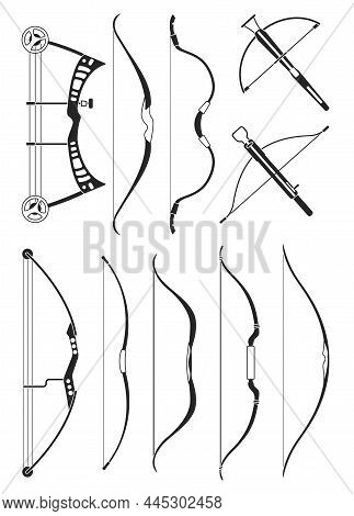 Bow Weapon Vector Black Set Icon. Vector Illustration Longbow On White Background. Isolated Black Se