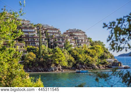 Budva, Montenegro - September 25, 2021. Dukley Gardens Apartment Complex In Budva, Montenegro