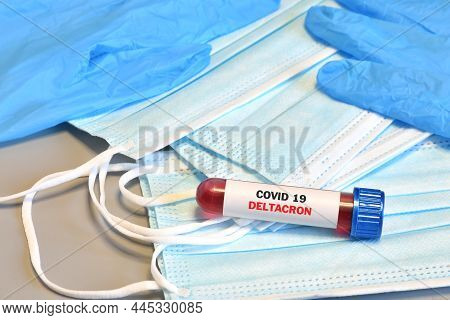 Blood Tube For Test Detection Of Virus Covid-19 Deltacron Variant With Positive Result On Protective