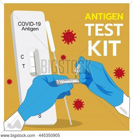 Illustration, Icon, Symbol For Prevention Of Infection From Covid-19 Epidemic, Omicron, Antigen Test