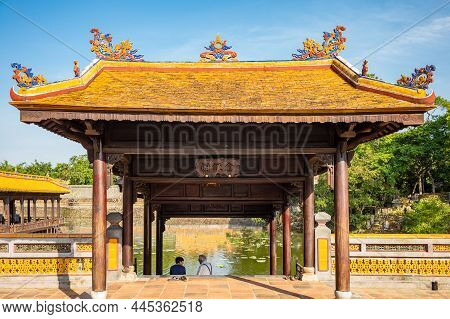 Hue, Vietnam - November 22, 2019: The Tu Duc Imperial Mausoleum Architectures And Lake