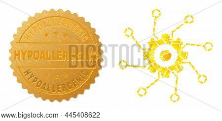Golden Composition Of Yellow Spots For Gear Circuit Links Icon, And Gold Metallic Hypoallergenic Sta