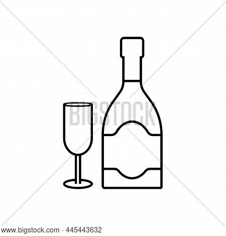 Champaign Bottle Thin Line Icons. Alchogol Glass Outline Linear Pictogram For Web And Applications I