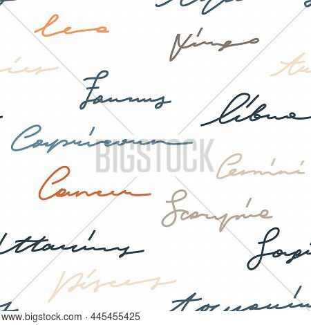Hand Drawn Vector Stock Abstract Flat Graphic Illustration With Handwritten Lettering Zodiac Signs A