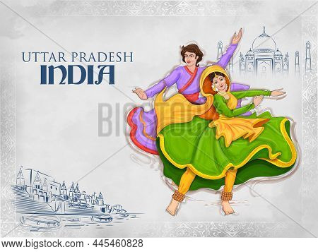 Couple Performing Kathak Dance Traditional Folk Dance Of Uttar Pradesh, India