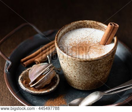 Turkish Traditional Hot Drink Salep On Wooden Background, Selective Focus