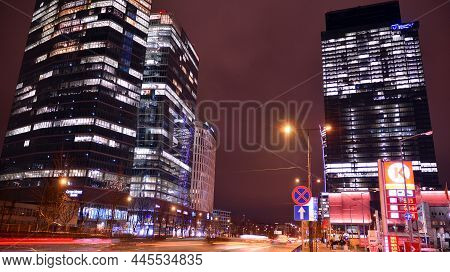 Warsaw, Poland. 11 January 2022. Complex Of Modern Office Buildings, Located At The Daszyski Roundab