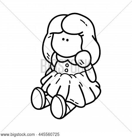 Vector Illustration Of  Outline Doodle Baby  Doll  For Children, Coloring And Scrap Book