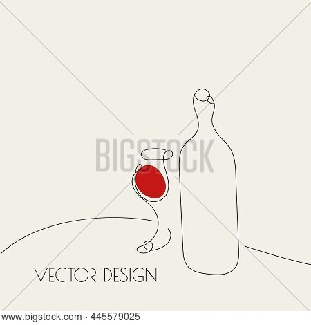 Glass Of Red Wine And Bottle In Sketch Style. Vector Concept Illustration Of Alcoholic Drinks. Wineg