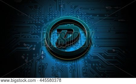 3d Rendering Digibyte Cryptocurrency Coin On Colorful Background, Cryptocurrency Concept Color Art