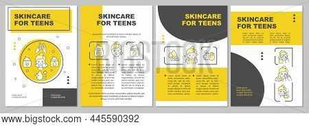 Skincare For Teens Yellow Brochure Template. Skin Treatment. Booklet Print Design With Linear Icons.