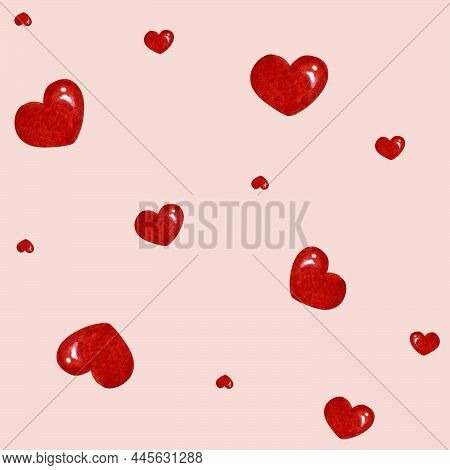 Watercolor Valentines Day Pattern Red Heart Pink.