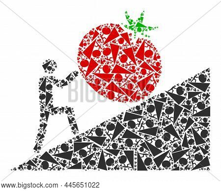 Vector Man Rolling Tomato Up Icon Composition. Man Rolling Tomato Up Composition Is Done With Random