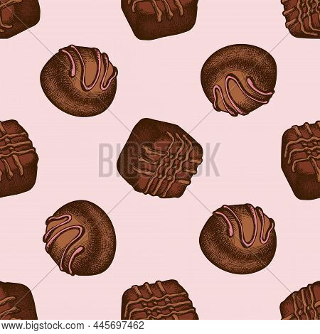 Seamless Pattern With Hand Drawn Colored Chocolate Candies Stock Illustration