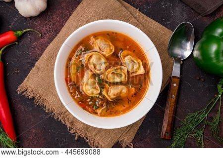 Dumplings In The Soup Chuchvara Uzbek Cuisine Top View