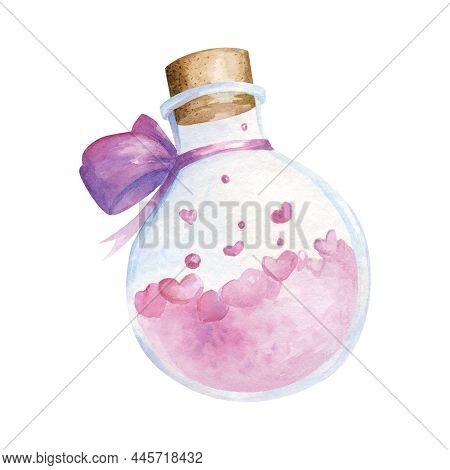 Watercolor Love Elixir Glass Ribbon Pink Heart